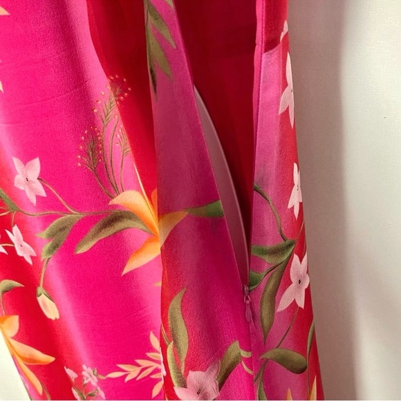 Silks by I.S.C. Silk Sleeveless V Neck Tropical Print Lined Maxi Dress Size XL - Picture 3 of 9